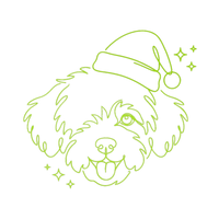 Sleigh the Holidays, line pup wearing a Santa hat