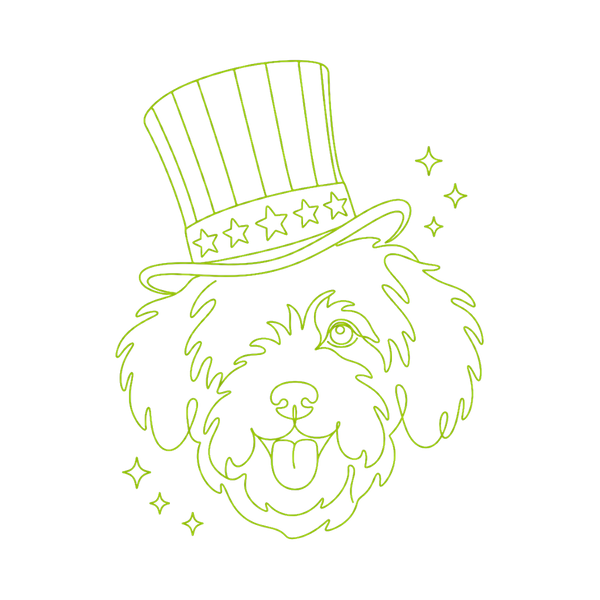 Commander in Chic kit, line pup with stars-and-stripes top hat
