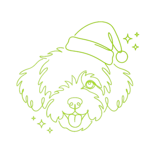 Sleigh the Holidays — line pup wearing a Santa hat