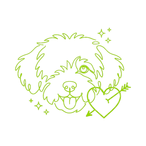 Love Mutts, line pup with a heart and arrow