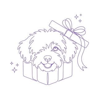 A happy dog popping out of a gift box
